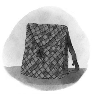 Flechten von dünnen Birkenrinden-Streifen zu Schuhen, Taschen, Rucksäcken, Tellern, Schüsseln